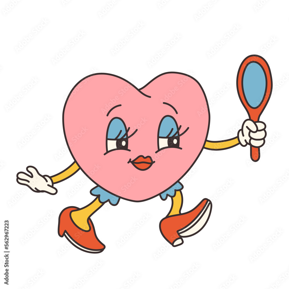 Trendy groovy heart Valentines day illustration. Retro cartoon style valentines day. 70s 60s aesthetics vintage vector. Trendy groovy heart Valentines day illustration. Retro cartoon style valentines day. 70s 60s aesthetics vintage vector.