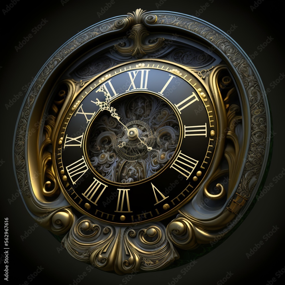 Obraz premium wall clock with Roman numerals brown and black hour hand with black background time 