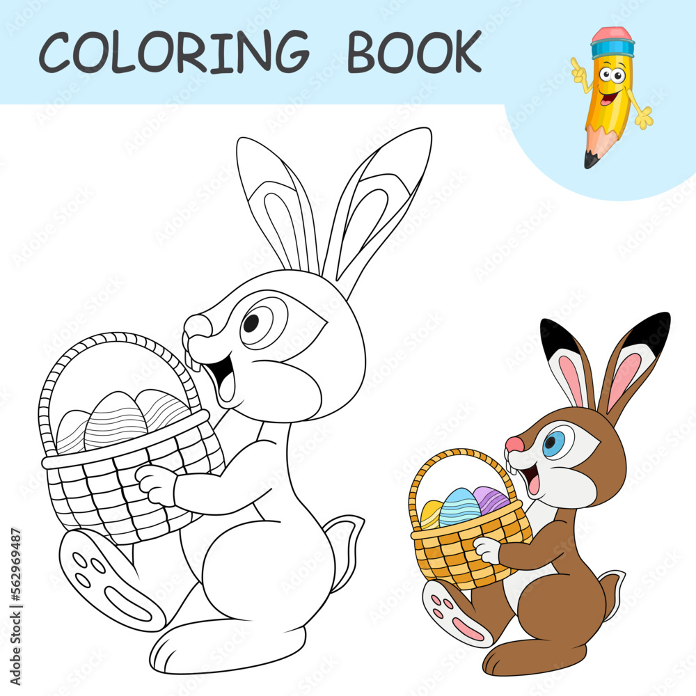 Colourless Rabit Vetor do Stock: Hare carrying basket with easter Eggs. Side view ...