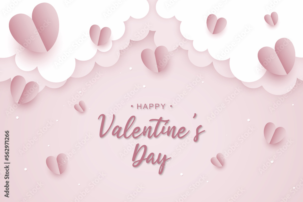 Valentines day background with paper cut hearts. Vector illustration.