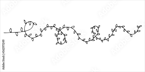 A beautiful twisting branch with leaves. Hand-drawn vector black and white illustration. Template design, clipart, logo, tattoo, sketch, doodles.