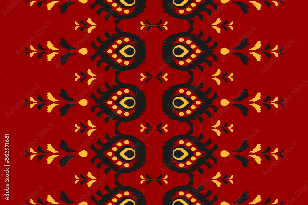 Carpet flower ikat pattern art. Ethnic red seamless pattern traditional. American, Mexican style. Design for background, Vector illustration, fabric, clothing, carpet, rug, batik, embroidery. Carpet flower ikat pattern art. Ethnic red seamless pattern traditional. American, Mexican style. Design for background, Vector illustration, fabric, clothing, carpet, rug, batik, embroidery.