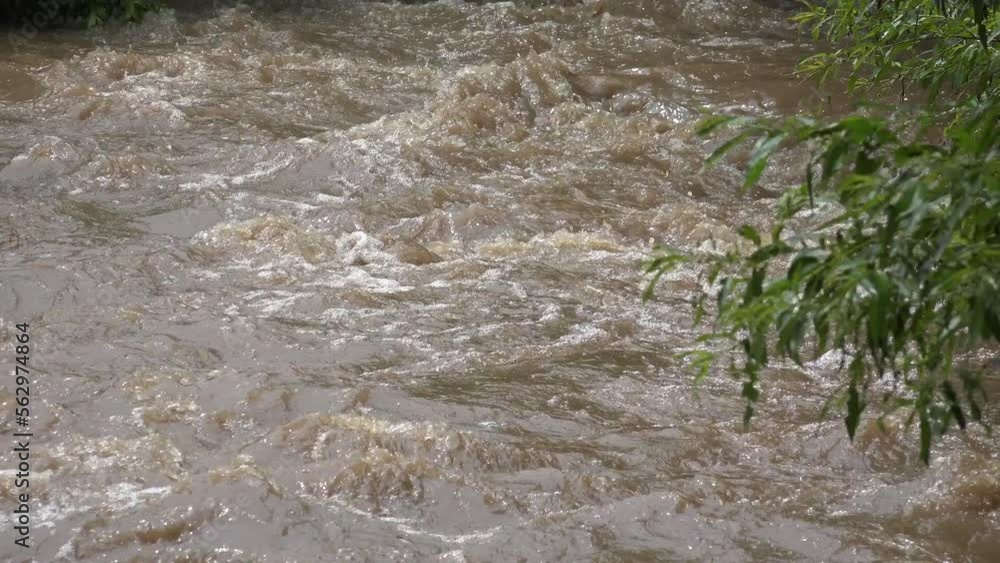 Inundation, Natural Calamity, Disaster, River in Mountains, Muddy Stream after Stormy Raining, Creek in Torrential Rain, Global Warming Inundation, Natural Calamity, Disaster, River in Mountains, Muddy Stream after Stormy Raining, Creek in Torrential Rain, Global Warming