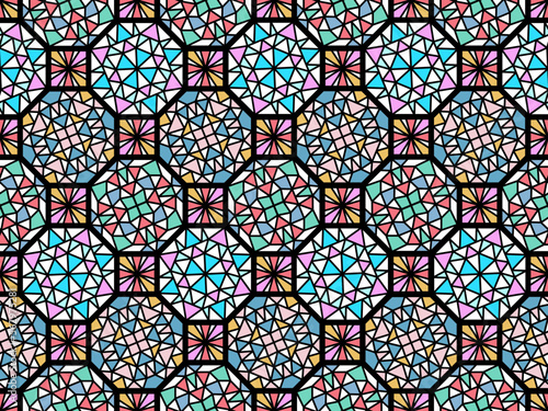 Vector illustration of stained-glass window ornamental eastern colorful arabic pattern, kaleidoscope