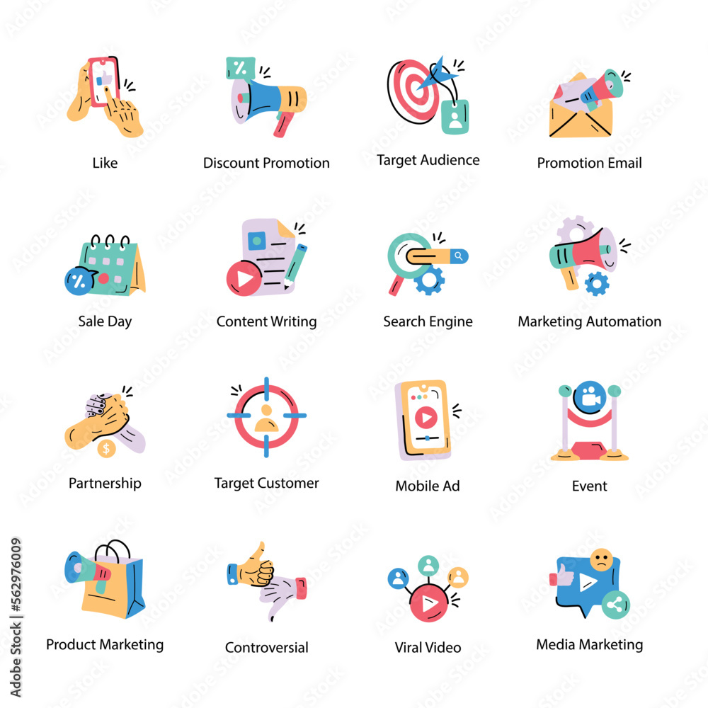 Collection of Marketing Hand Drawn Icons 

