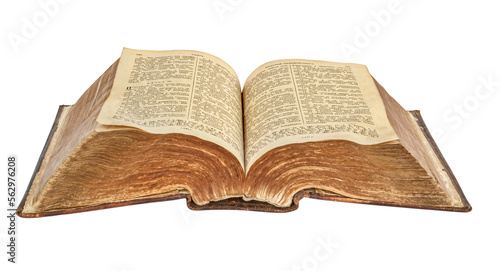 Holy Bible. Very old open book isolated. Religion concept