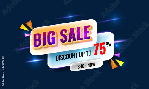Big sale banner for promotion with colorful gradient light background, special offer up to 75%