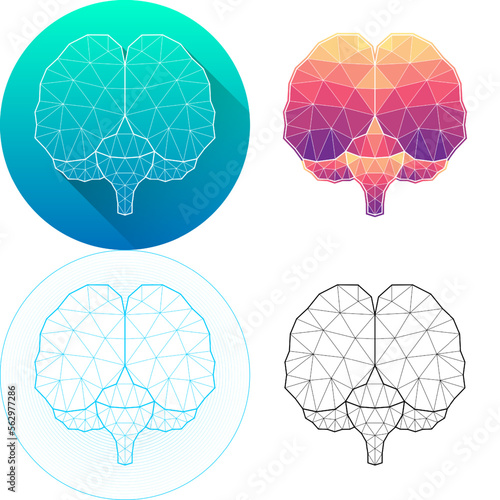 Set of Human Brain Front View Central Nervous System Medical Human Organ Logo Icon Minimalistic Triangulated Polygonal Low Poly, Line Art Isolated on White Background