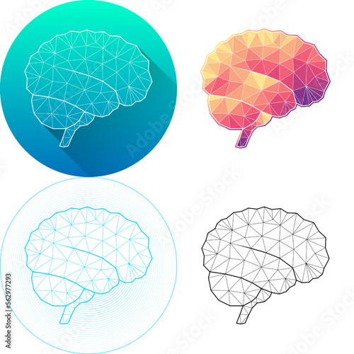 Set of Human Brain Side View Central Nervous System Medical Human Organ Logo Icon Minimalistic Triangulated Polygonal Low Poly, Line Art Isolated on White Background
