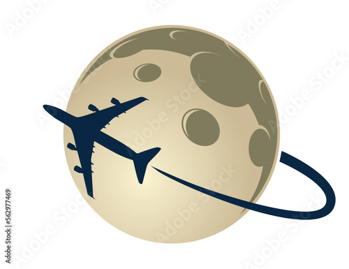Symbol of a flying airplane with the moon.