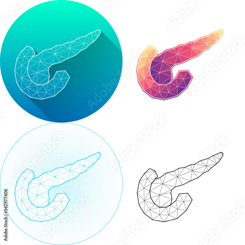 Set of Human Pancreas Endocrine, Digestive System Medical Human Organ Logo Icon Minimalistic Triangulated Polygonal Low Poly, Line Art Isolated on White Background
