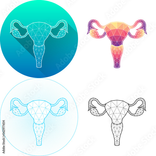 Set of Human Uterus and Ovaries 
Female Reproductive System Medical Human Organ Logo Icon Minimalistic Triangulated Polygonal Low Poly, Line Art Isolated on White Background