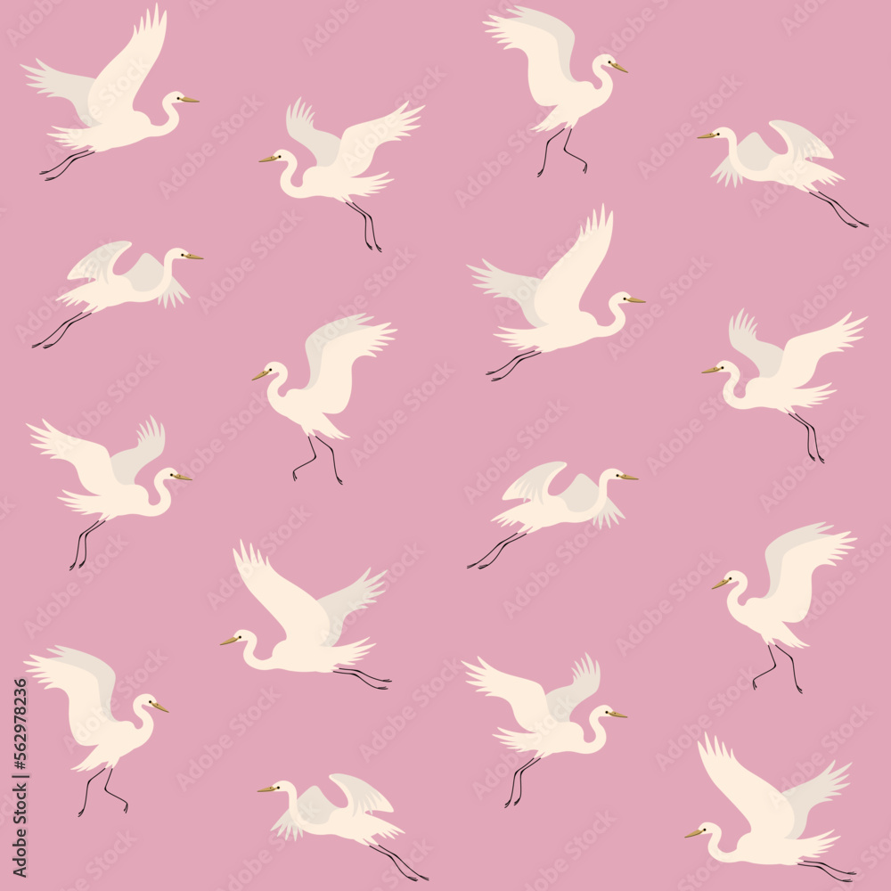 Seamless trendy pattern with heron. Cartoon vector illustration for prints, clothing, packaging and postcards. Seamless trendy pattern with heron. Cartoon vector illustration for prints, clothing, packaging and postcards.