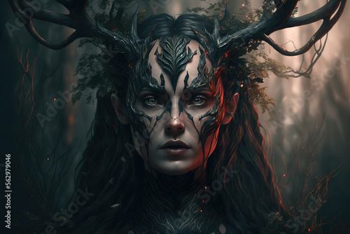 fawn  woman  demon  dark fantasy  forest  art illustration