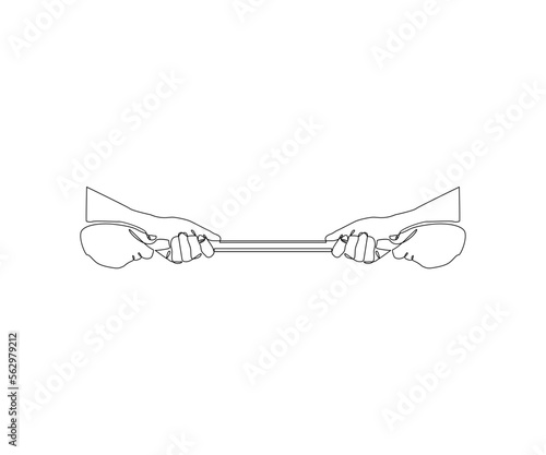 single line hand draw.
illustration of two hands pulling a rope.
Icon symbol in simple terms.
doodle vector.