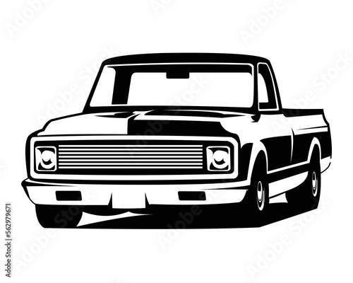 chevy c10 truck industry logo silhouette- isolated white background showing from side. Best for truck industry, badge, emblem, icon, sticker design. available eps 10.