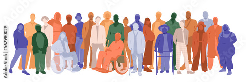 People stand side by side together. Flat vector illustration.