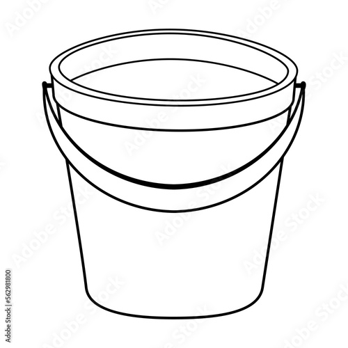 Coloring page with bucket filled water. Colorless cartoon bucket. Template of coloring book with pail of water for garden or cleaning house. Practice worksheet or Anti-stress page for kids. Logic game