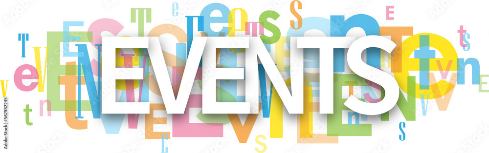 EVENTS colorful typography banner on transparent background Stock