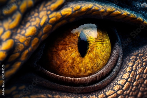 Tablou canvas Dinosaur eye, Closeup yellow eye of the dinosaurs with terrifying