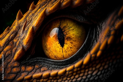 Fotografie, Tablou Dinosaur eye, Closeup yellow eye of the dinosaurs with terrifying