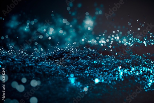 Defocused abstract blue lights background . bokeh lights. concept, Blue texture . Dark blue and silver glow particle abstract background. generative ai © Neda Asyasi
