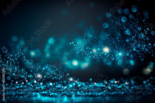 Defocused abstract blue lights background . bokeh lights. concept, Blue texture . Dark blue and silver glow particle abstract background. generative ai