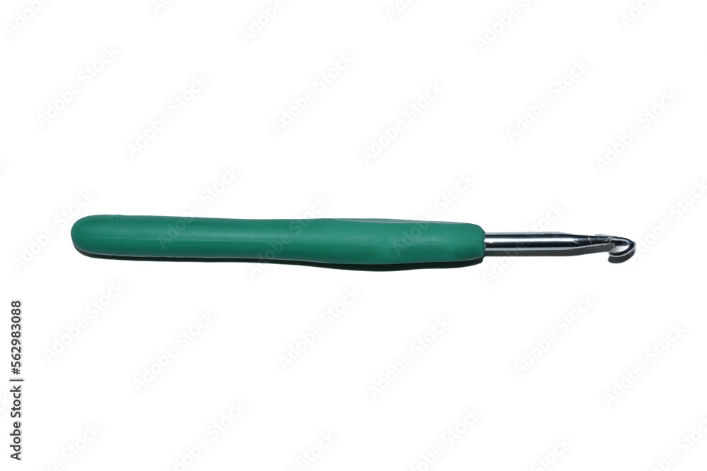 blue crochet hook, needlework, with clipping path isolated on white background blue crochet hook, needlework, with clipping path isolated on white background