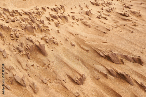 Detail of the sand of the dunes forming irregular structures