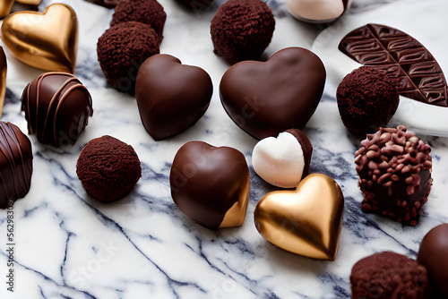 valentine's day chocolates, heart-shaped chocolate, romantic gift, valentine background, bonbon gourmet box chocolate photo