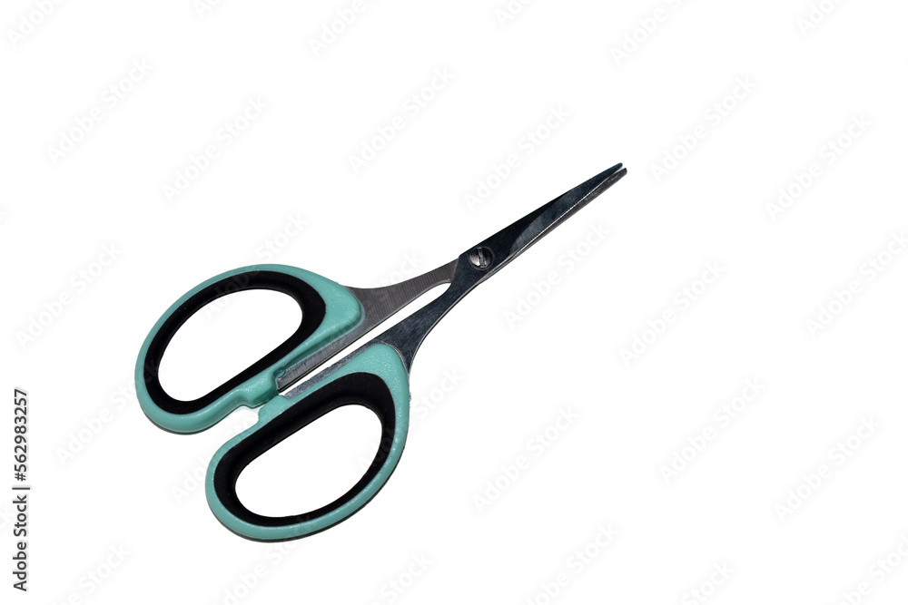 blue scissors for needlework, with clipping path isolated on white background blue scissors for needlework, with clipping path isolated on white background