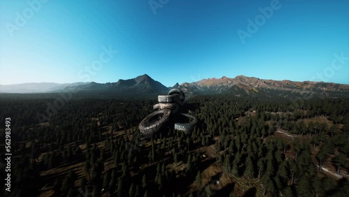 Abandoned car tires in mountains