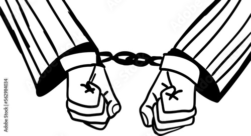 drawing of male hands in handcuffs on a white background	