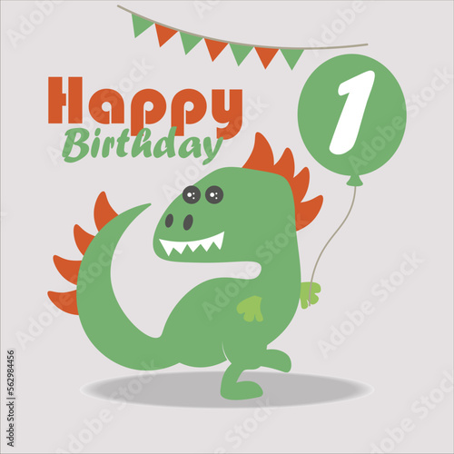 happy birthday card with dinosaur icon  vector  illustration