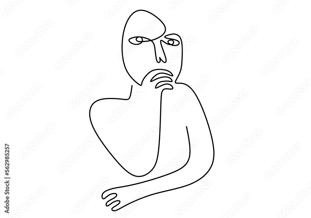 Hand drawn single line of primordial man body and face isolated on white background. Hand drawn single line of primordial man body and face isolated on white background.