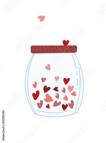 Red hearts in a jar. The concept of goodness, love, support. Charity and donations. Bright illustrations for thank you cards, mother's day, care, greeting cards and more.Vector.