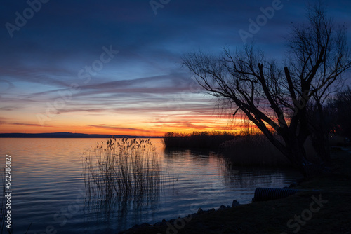 Sunset lights on lake Balaton of Hungary