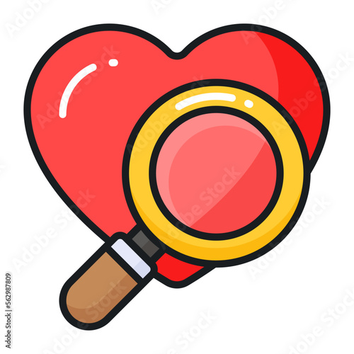 Searching love with magnifier, icon of love finding in modern style