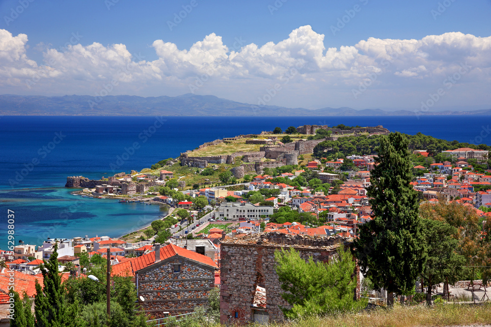 Mytilene town, the capital of Lesvos island of Northern Aegean islands. This is the view of Epano Skala and the castle, the northern part of the town.