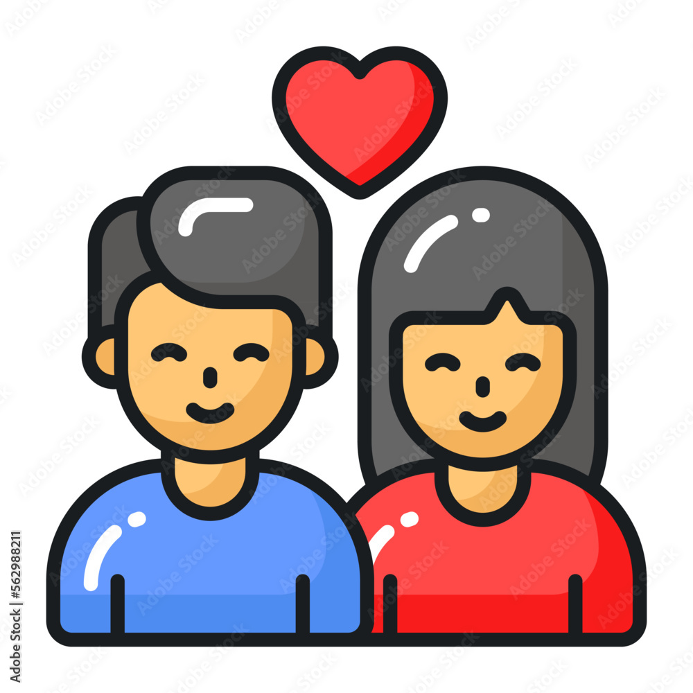 Girl and boy avatar with heart symbol denoting couple vector icon Girl and boy avatar with heart symbol denoting couple vector icon