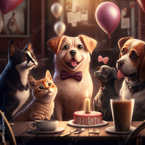 Dogs and cats celebrating Valentines Day