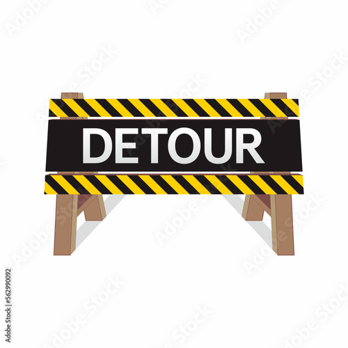 Detour sign board illustration. Street and highway under construction safety notice. © wijas