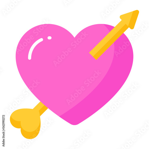 Arrow passing heart showing love cupid vector icon