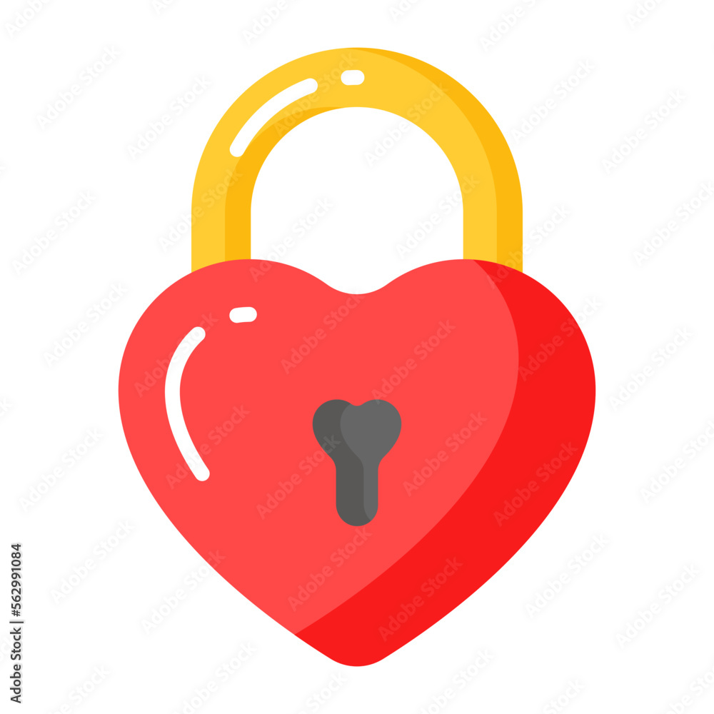 Valentine heart shape lock, vector icon of love padlock Valentine heart shape lock, vector icon of love padlock
