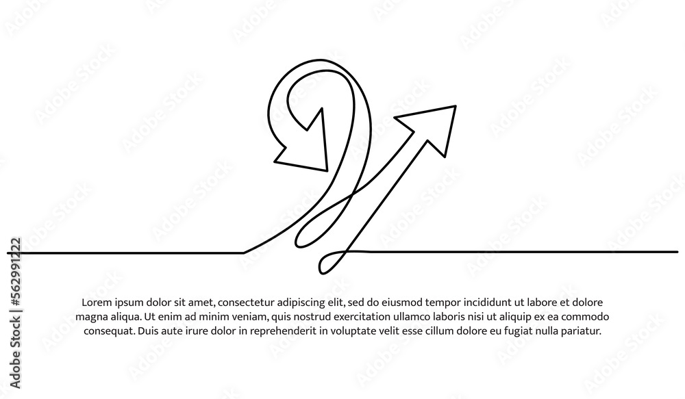 Fototapeta premium Continuous line design of arrows pointing up and down. Single line decorative elements drawn on a white background.