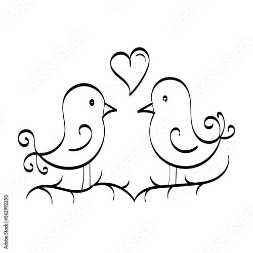 Pair of lovebirds isolated. Birds on Branch Vector, Wall Decals, Birds Couple in Love, Birds Silhouette on tree and Hearts