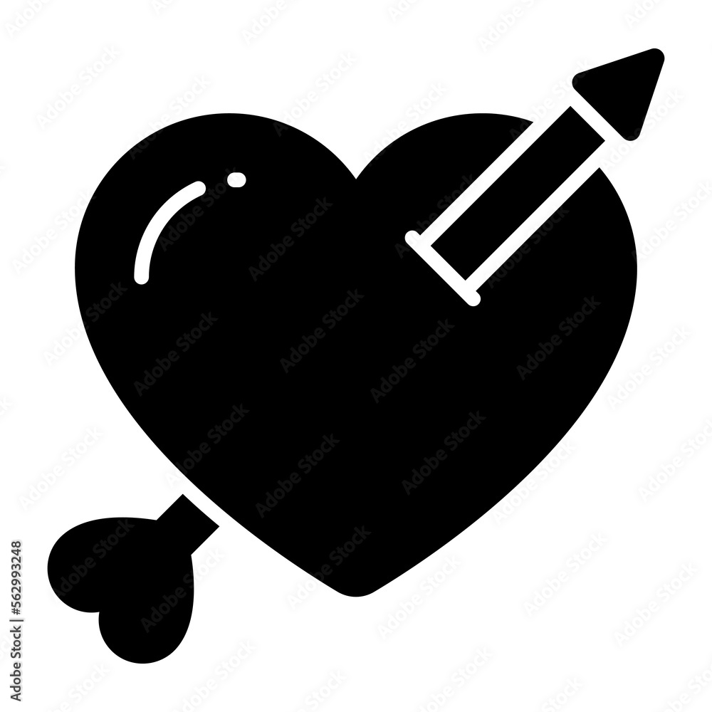 Arrow passing heart showing love cupid vector icon Arrow passing heart showing love cupid vector icon