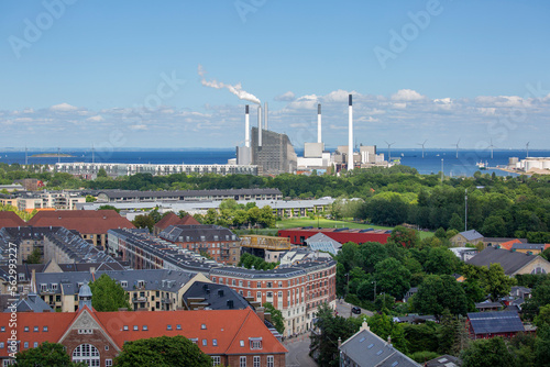 Obraz na płótnie Aerial view of city and Amager Bakke (Copenhill), Copenhagen, Denmark w salonie
