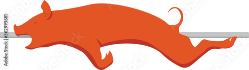 Roast suckling pig on iron logo. Colored vector illustration.