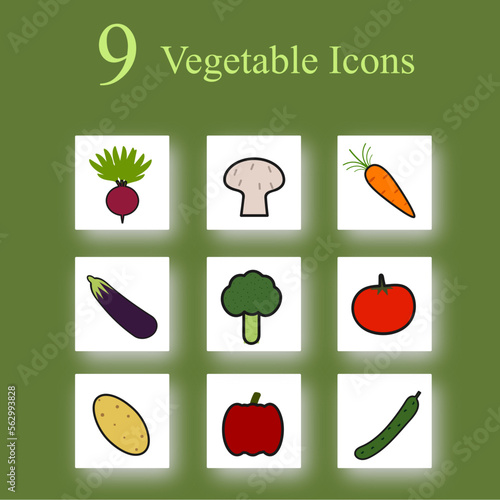 9 vegetable icons LINEART